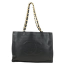 CHANEL Chain Tote Bag Leather Black Gold CC Auth 180487SAV-2