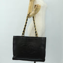 CHANEL Chain Tote Bag Leather Black Gold CC Auth 180487SAV-20