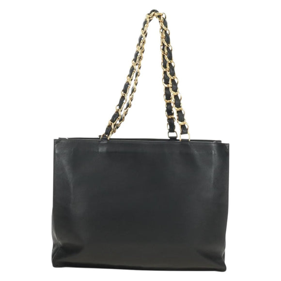 CHANEL Chain Tote Bag Leather Black Gold CC Auth 180487SAV