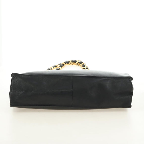 CHANEL Chain Tote Bag Leather Black Gold CC Auth 180487SAV