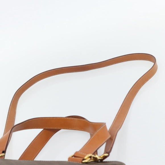 CELINE Macadam Canvas Handtas PVC Leer 2way Bruin Goud Auth 180489A