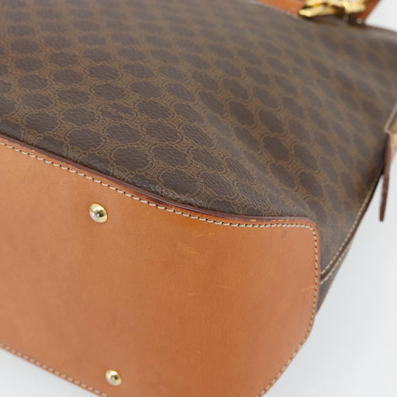 CELINE Macadam Canvas Handtas PVC Leer 2way Bruin Goud Auth 180489A