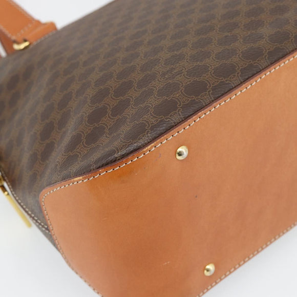 CELINE Macadam Canvas Handtas PVC Leer 2way Bruin Goud Auth 180489A