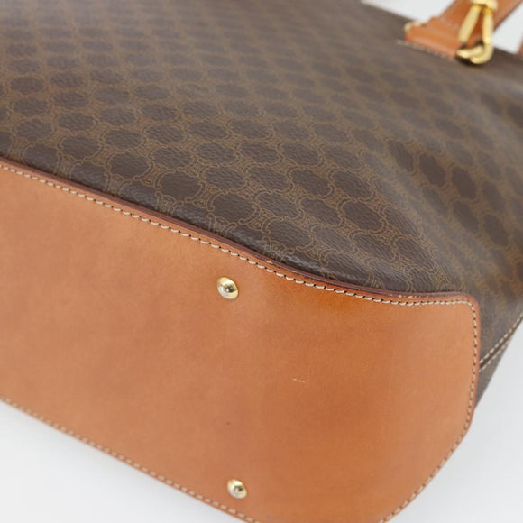 CELINE Macadam Canvas Handtas PVC Leer 2way Bruin Goud Auth 180489A