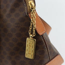 CELINE Macadam Canvas Handtas PVC Leer 2way Bruin Goud Auth 180489A-19