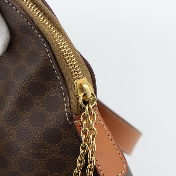 CELINE Macadam Canvas Handtas PVC Leer 2way Bruin Goud Auth 180489A