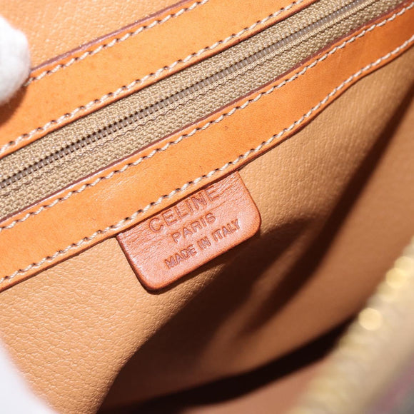 CELINE Macadam Canvas Handtas PVC Leer 2way Bruin Goud Auth 180489A