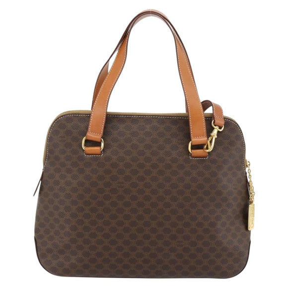 CELINE Macadam Canvas Handtas PVC Leer 2way Bruin Goud Auth 180489A