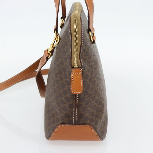 CELINE Macadam Canvas Handtas PVC Leer 2way Bruin Goud Auth 180489A