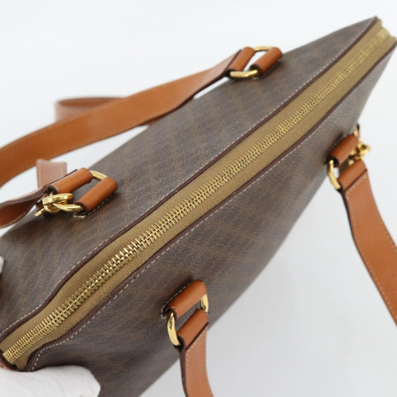CELINE Macadam Canvas Handtas PVC Leer 2way Bruin Goud Auth 180489A