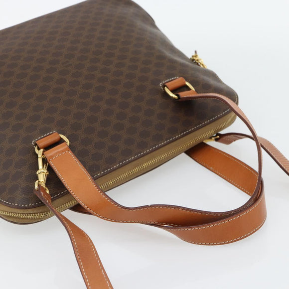 CELINE Macadam Canvas Handtas PVC Leer 2way Bruin Goud Auth 180489A