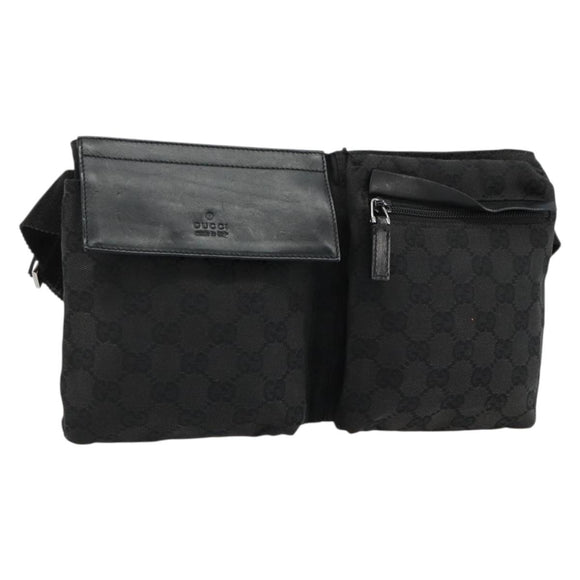 GUCCI GG Canvas Waist bag Black Silver 28566 Auth 180491