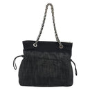 CHANEL COCO Markenkette Umhängetasche Denim Schwarz Silber CC Auth 180492SAV-2