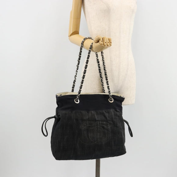 CHANEL COCO Markenkette Umhängetasche Denim Schwarz Silber CC Auth 180492SAV