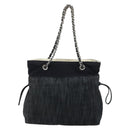 CHANEL COCO Markenkette Umhängetasche Denim Schwarz Silber CC Auth 180492SAV-3