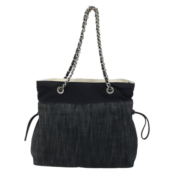 CHANEL COCO Markenkette Umhängetasche Denim Schwarz Silber CC Auth 180492SAV