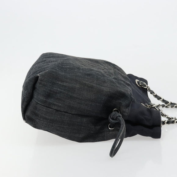 CHANEL COCO Markenkette Umhängetasche Denim Schwarz Silber CC Auth 180492SAV