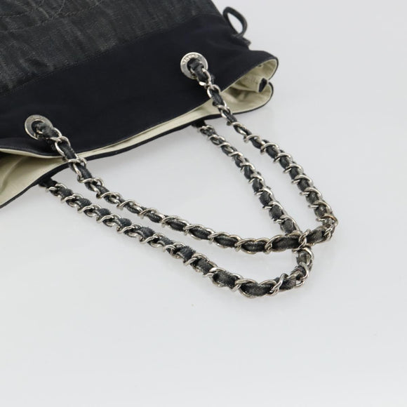 CHANEL COCO Markenkette Umhängetasche Denim Schwarz Silber CC Auth 180492SAV