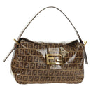 FENDI Zucchino Canvas Mamma Baguette Bag Coated Canvas Beige Gold Auth 180493SAV-1