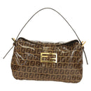 FENDI Zucchino Canvas Mamma Baguette Bag Coated Canvas Beige Gold Auth 180493SAV-13
