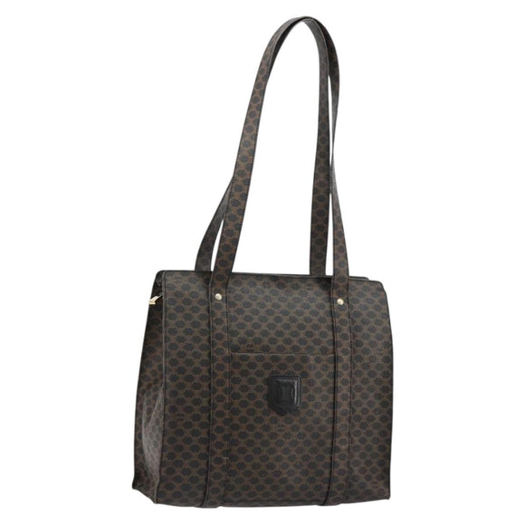 CELINE Macadam Canvas Tote Bag PVC Leather Black Gold Auth 180495A
