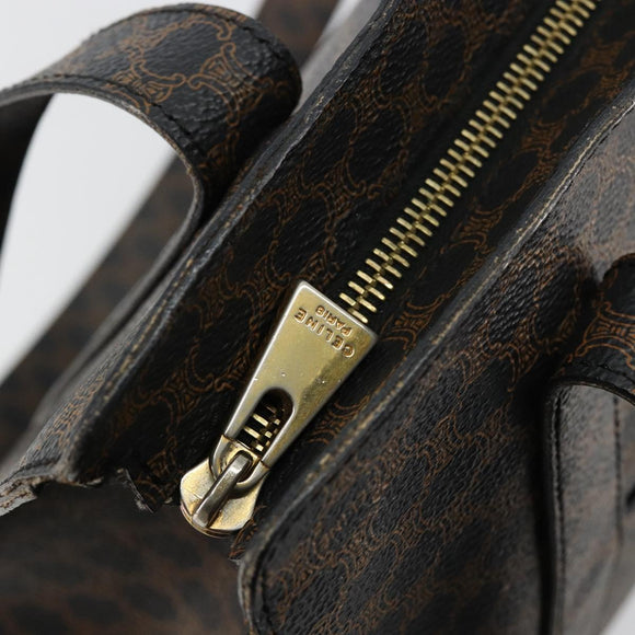 CELINE Macadam Canvas Draagtas PVC Leer Zwart Goud Auth 180495A