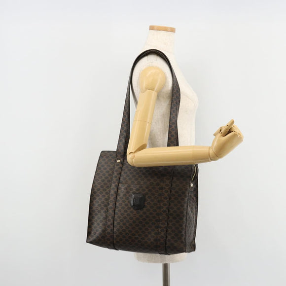 CELINE Macadam Canvas Draagtas PVC Leer Zwart Goud Auth 180495A