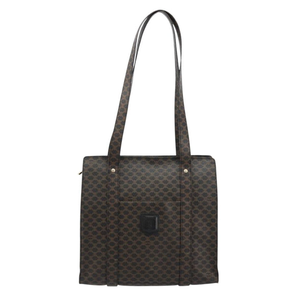 CELINE Macadam Canvas Draagtas PVC Leer Zwart Goud Auth 180495A