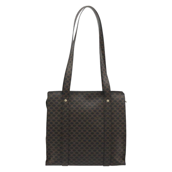 CELINE Macadam Canvas Draagtas PVC Leer Zwart Goud Auth 180495A