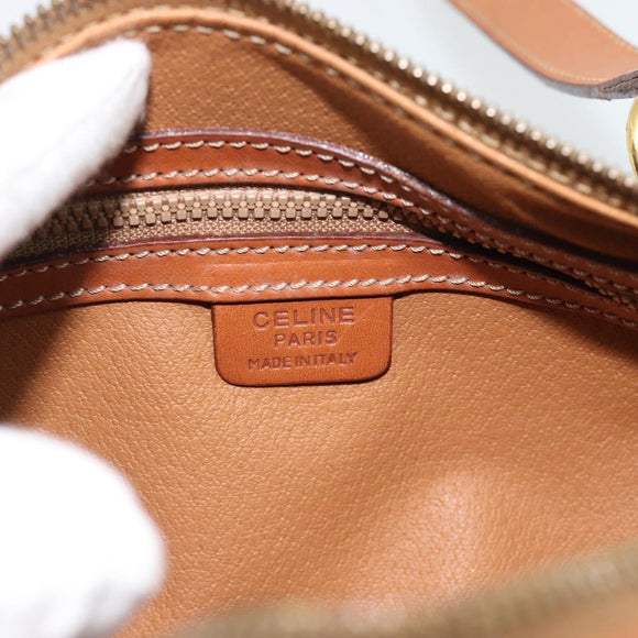 CELINE Macadam Canvas Handtas PVC Leer Bruin Goud Auth 180496A