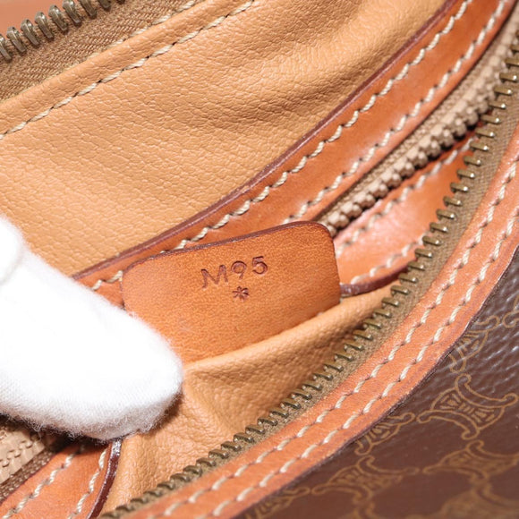 CELINE Macadam Canvas Handtas PVC Leer Bruin Goud Auth 180496A