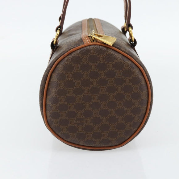CELINE Macadam Canvas Handtas PVC Leer Bruin Goud Auth 180496A