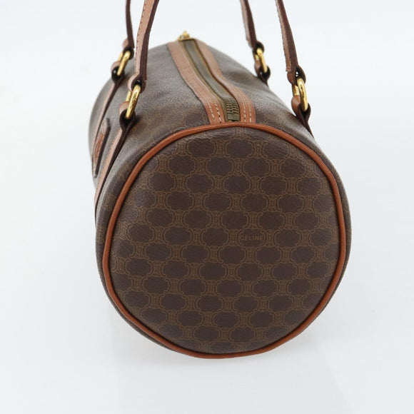CELINE Macadam Canvas Handtas PVC Leer Bruin Goud Auth 180496A