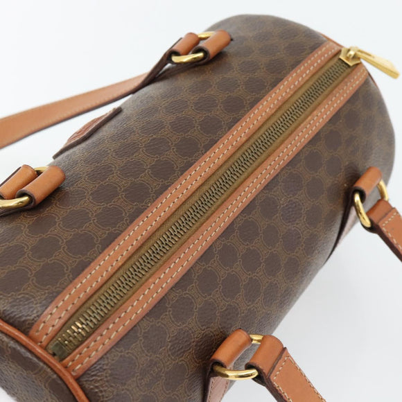 CELINE Macadam Canvas Handtas PVC Leer Bruin Goud Auth 180496A