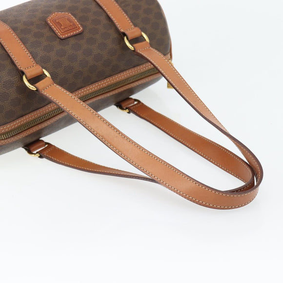 CELINE Macadam Canvas Handtas PVC Leer Bruin Goud Auth 180496A