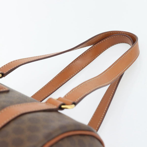 CELINE Macadam Canvas Handtas PVC Leer Bruin Goud Auth 180496A