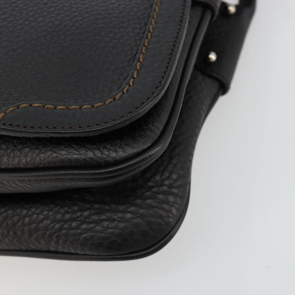 Salvatore Ferragamo Gancini Shoulder Bag Leather Black Silver Auth 180500A