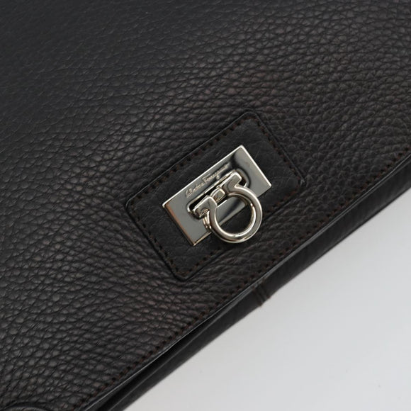 Salvatore Ferragamo Gancini Shoulder Bag Leather Black Silver Auth 180500A
