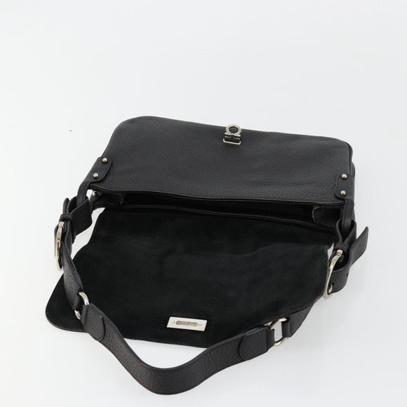 Salvatore Ferragamo Gancini Shoulder Bag Leather Black Silver Auth 180500A