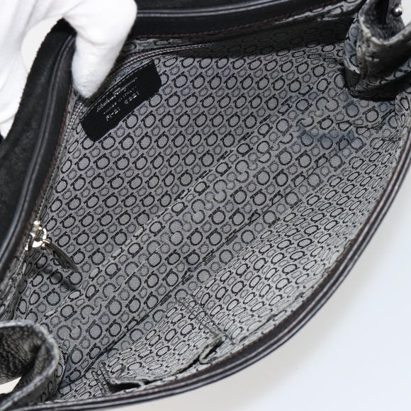Salvatore Ferragamo Gancini Shoulder Bag Leather Black Silver Auth 180500A