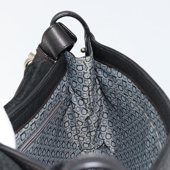 Salvatore Ferragamo Gancini Shoulder Bag Leather Black Silver Auth 180500A