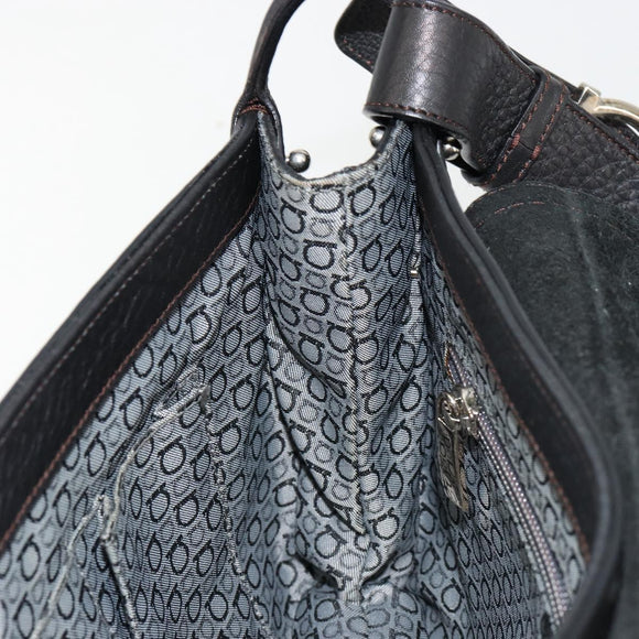 Salvatore Ferragamo Gancini Shoulder Bag Leather Black Silver Auth 180500A