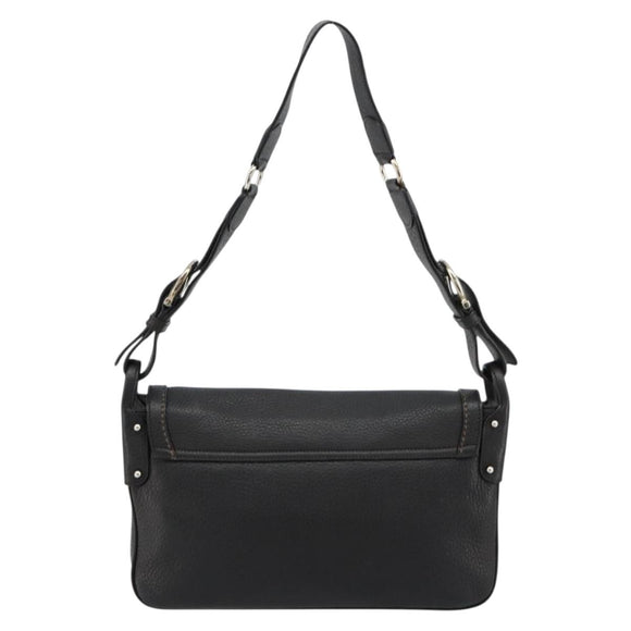 Salvatore Ferragamo Gancini Shoulder Bag Leather Black Silver Auth 180500A