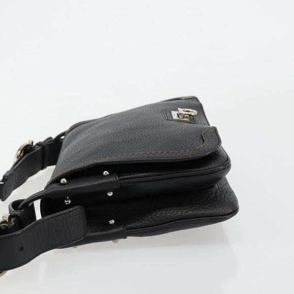 Salvatore Ferragamo Gancini Shoulder Bag Leather Black Silver Auth 180500A