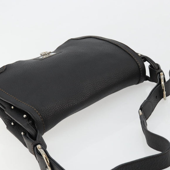 Salvatore Ferragamo Gancini Shoulder Bag Leather Black Silver Auth 180500A