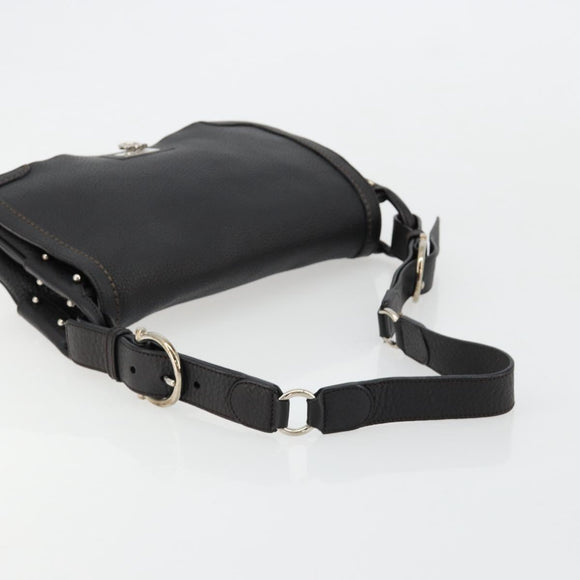 Salvatore Ferragamo Gancini Shoulder Bag Leather Black Silver Auth 180500A