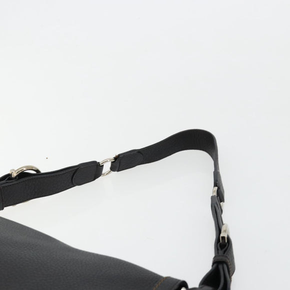 Salvatore Ferragamo Gancini Shoulder Bag Leather Black Silver Auth 180500A