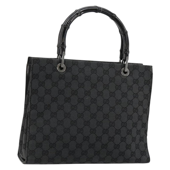 GUCCI GG Canvas Bamboo Hand Bag Black Silver 002 1016 Auth 180509A