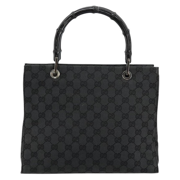 GUCCI GG Canvas Bamboo Hand Bag Black Silver 002 1016 Auth 180509A
