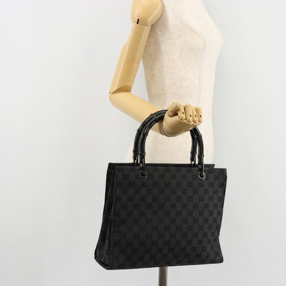 GUCCI GG Canvas Bamboo Hand Bag Black Silver 002 1016 Auth 180509A